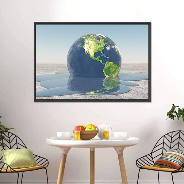 Earth Melting Into Water Canvas Wall Art-1 Piece-Floating Frame-24" x 16"-Tiaracle