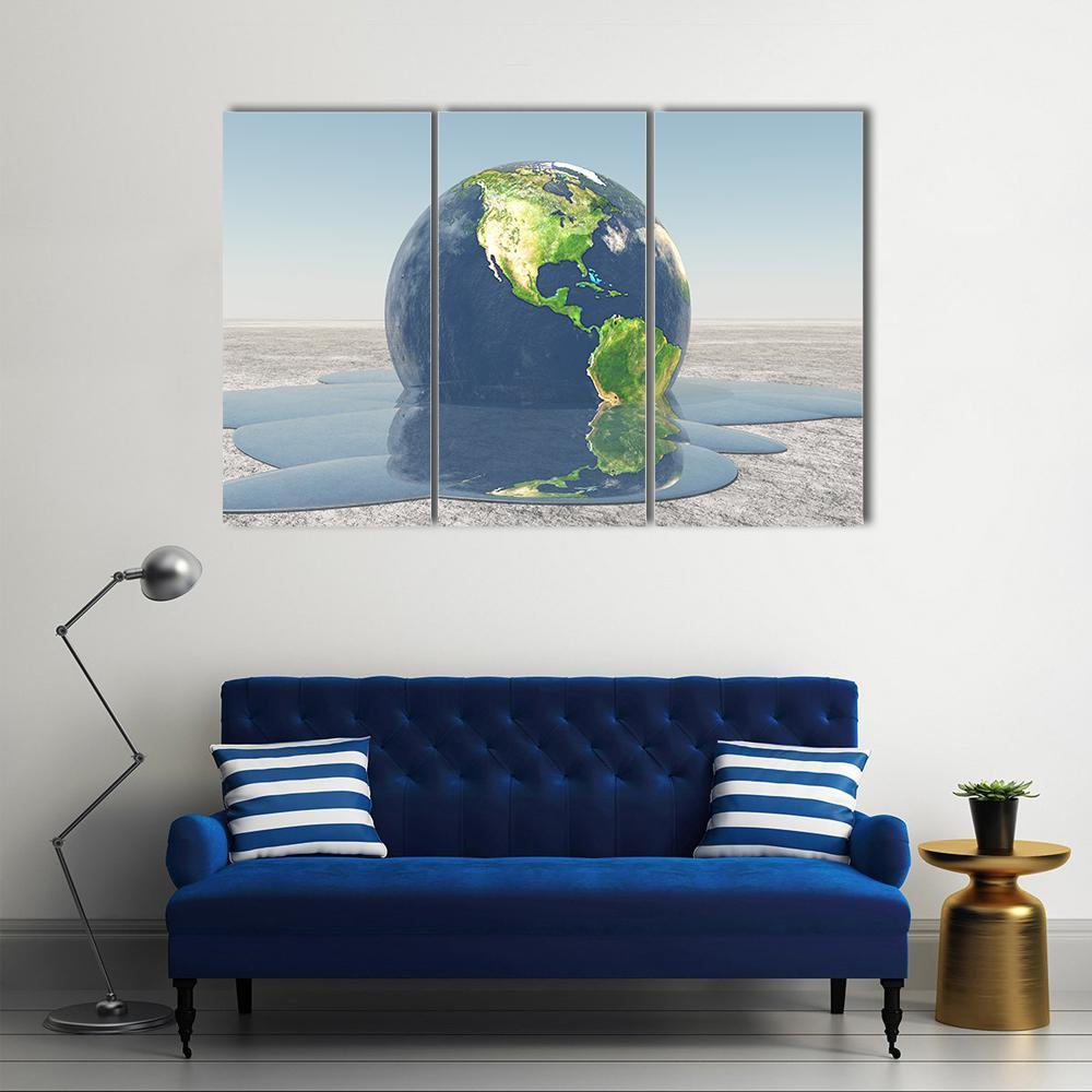 Earth Melting Into Water Canvas Wall Art-3 Horizontal-Gallery Wrap-37" x 24"-Tiaracle
