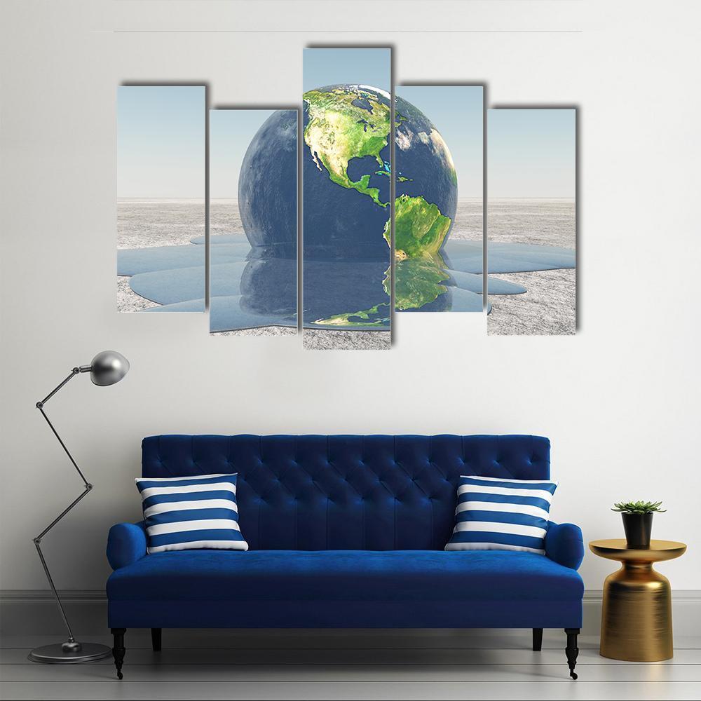Earth Melting Into Water Canvas Wall Art-5 Pop-Gallery Wrap-47" x 32"-Tiaracle
