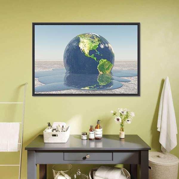 Earth Melting Into Water Canvas Wall Art-3 Horizontal-Gallery Wrap-25" x 16"-Tiaracle