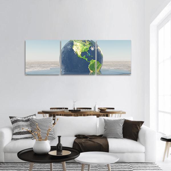 Earth Melting Into Water Panoramic Canvas Wall Art-3 Piece-25&quot; x 08&quot;-Tiaracle
