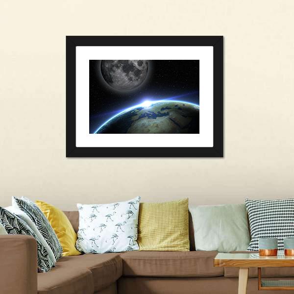 Earth & Moon Canvas Wall Art-1 Piece-Framed Print-20" x 16"-Tiaracle