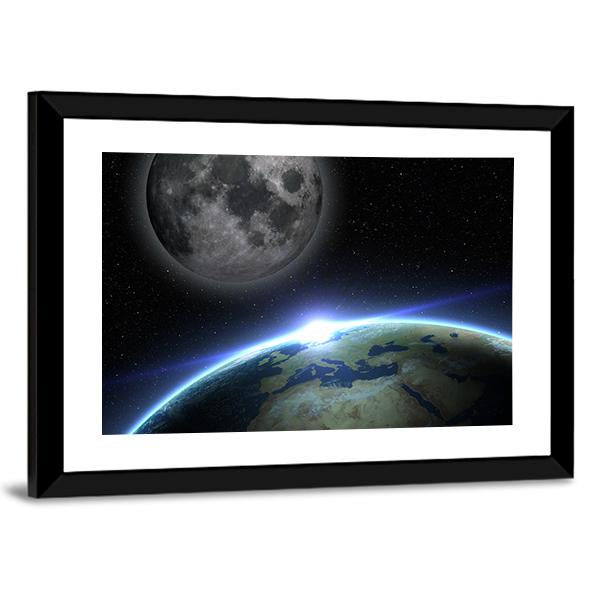 Earth & Moon Canvas Wall Art-5 Horizontal-Gallery Wrap-22" x 12"-Tiaracle