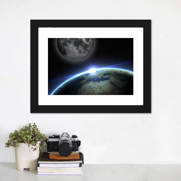 Earth &amp; Moon Canvas Wall Art-5 Horizontal-Gallery Wrap-22" x 12"-Tiaracle