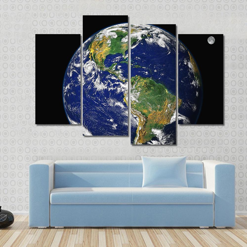 Earth &amp; Moon From Space Canvas Wall Art-4 Pop-Gallery Wrap-50" x 32"-Tiaracle