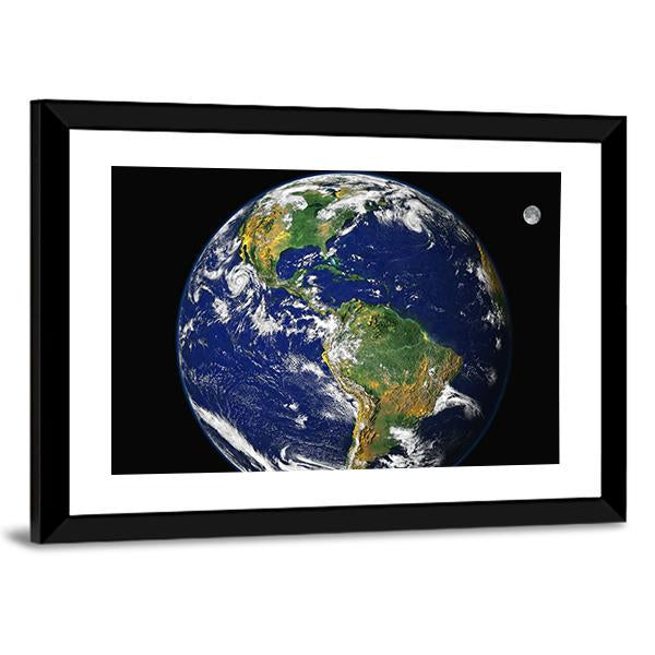 Earth &amp; Moon From Space Canvas Wall Art-3 Horizontal-Gallery Wrap-25" x 16"-Tiaracle