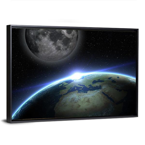 Earth &amp; Moon Vertical Canvas Wall Art-3 Vertical-Gallery Wrap-12" x 25"-Tiaracle