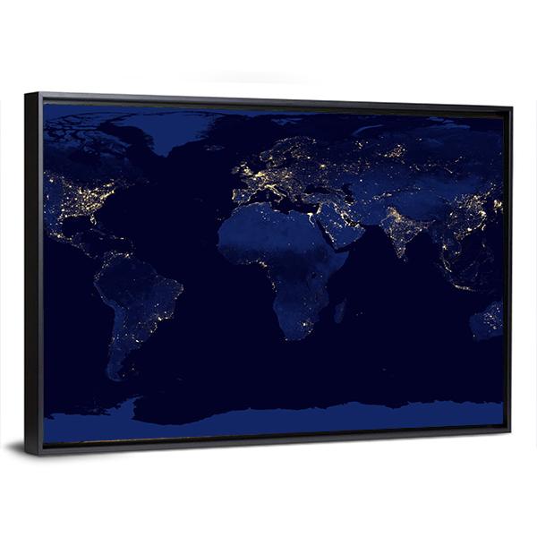 Earth Night View From Space Canvas Wall Art-3 Horizontal-Gallery Wrap-25" x 16"-Tiaracle