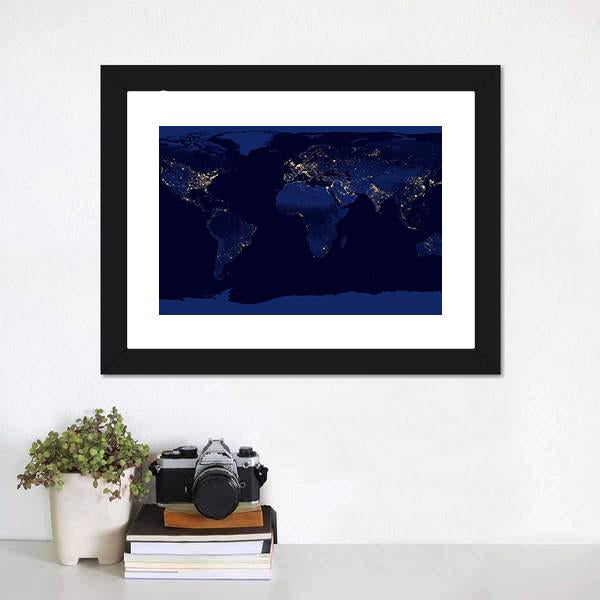 Earth Night View From Space Canvas Wall Art-3 Horizontal-Gallery Wrap-25" x 16"-Tiaracle