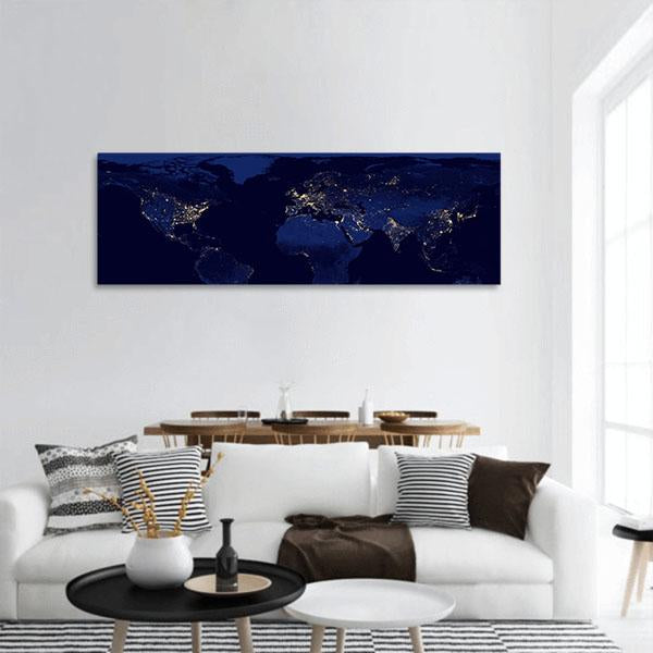 Earth Night View From Space Panoramic Canvas Wall Art-1 Piece-36" x 12"-Tiaracle