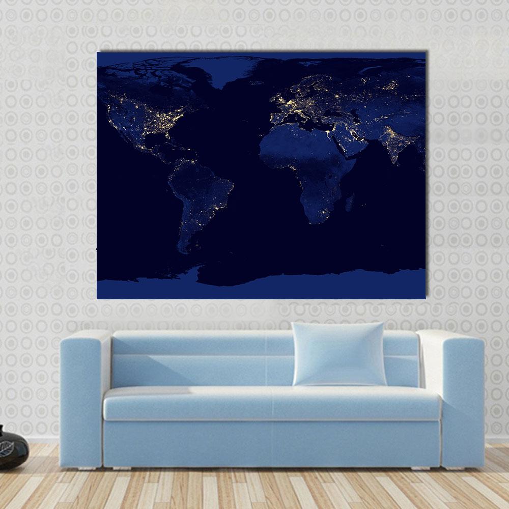 Earth Night View From Space Canvas Wall Art-1 Piece-Gallery Wrap-24" x 16"-Tiaracle