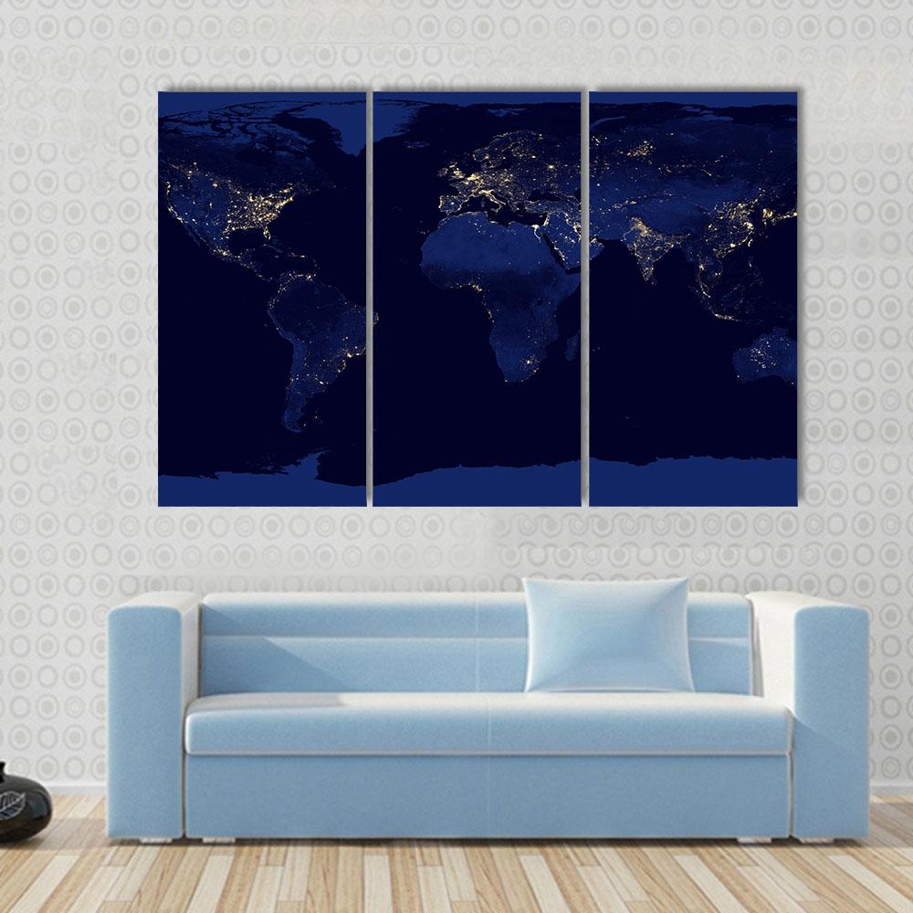 Earth Night View From Space Canvas Wall Art-3 Horizontal-Gallery Wrap-25" x 16"-Tiaracle