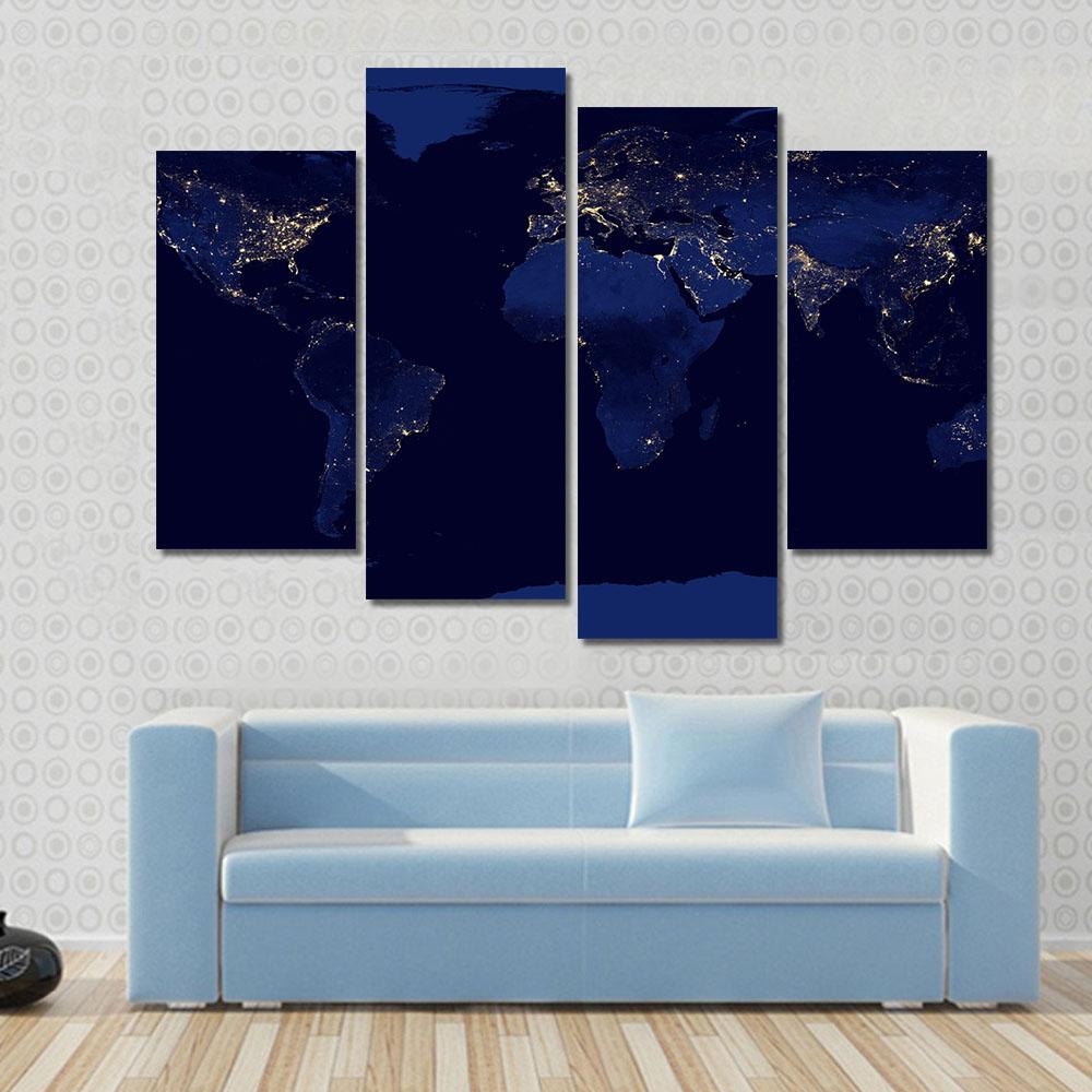 Earth Night View From Space Canvas Wall Art-4 Pop-Gallery Wrap-34" x 20"-Tiaracle