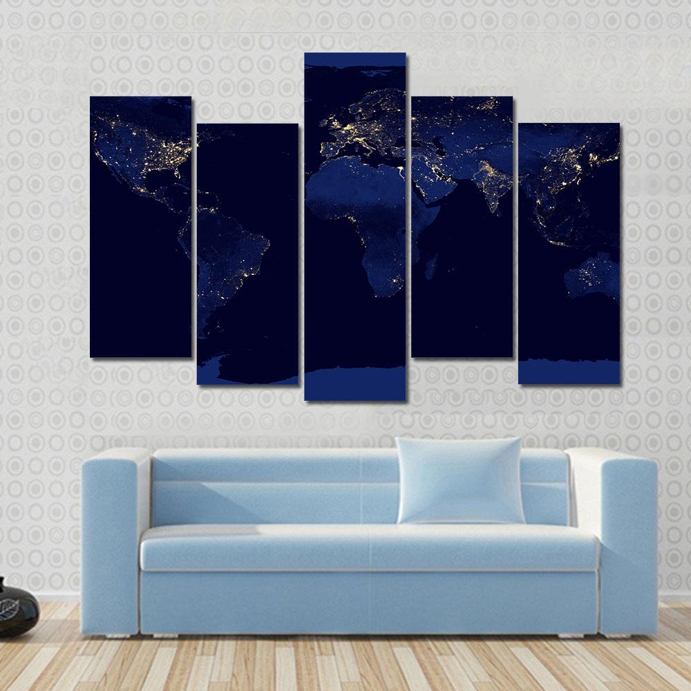 Earth Night View From Space Canvas Wall Art-5 Pop-Gallery Wrap-32" x 21"-Tiaracle