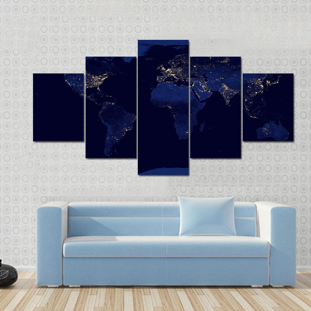 Earth Night View From Space Canvas Wall Art-5 Star-Gallery Wrap-42" x 21"-Tiaracle