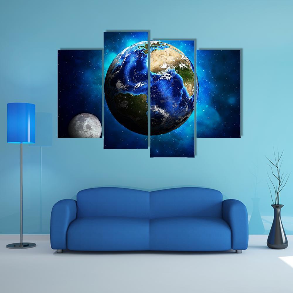 Earth Planet Canvas Wall Art-4 Pop-Gallery Wrap-50" x 32"-Tiaracle