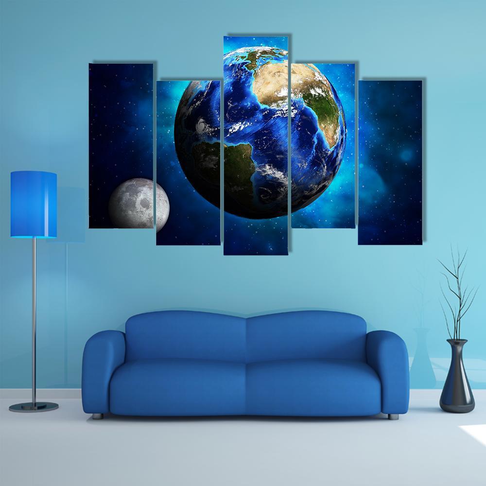 Earth Planet Canvas Wall Art-5 Pop-Gallery Wrap-47" x 32"-Tiaracle