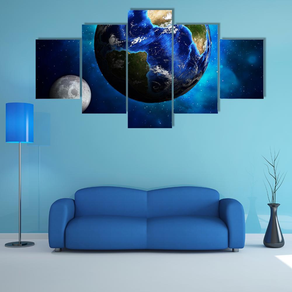 Earth Planet Canvas Wall Art-5 Star-Gallery Wrap-62" x 32"-Tiaracle