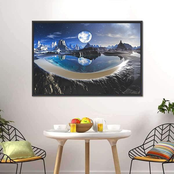 Earth Reflection In Crystal Pool Canvas Wall Art-1 Piece-Floating Frame-24" x 16"-Tiaracle