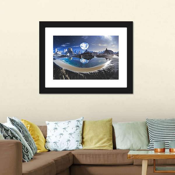 Earth Reflection In Crystal Pool Canvas Wall Art-1 Piece-Framed Print-20" x 16"-Tiaracle