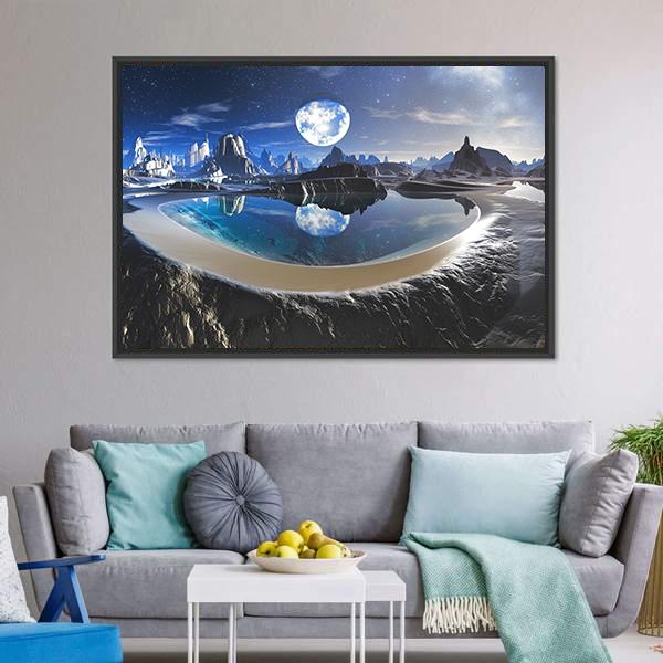 Earth Reflection In Crystal Pool Canvas Wall Art-5 Horizontal-Gallery Wrap-22" x 12"-Tiaracle