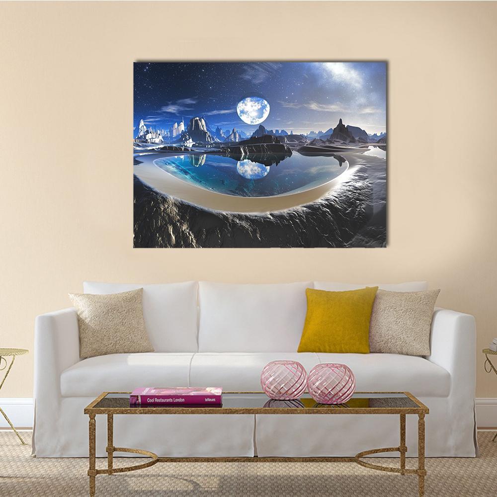 Earth Reflection In Crystal Pool Canvas Wall Art-1 Piece-Gallery Wrap-48" x 32"-Tiaracle