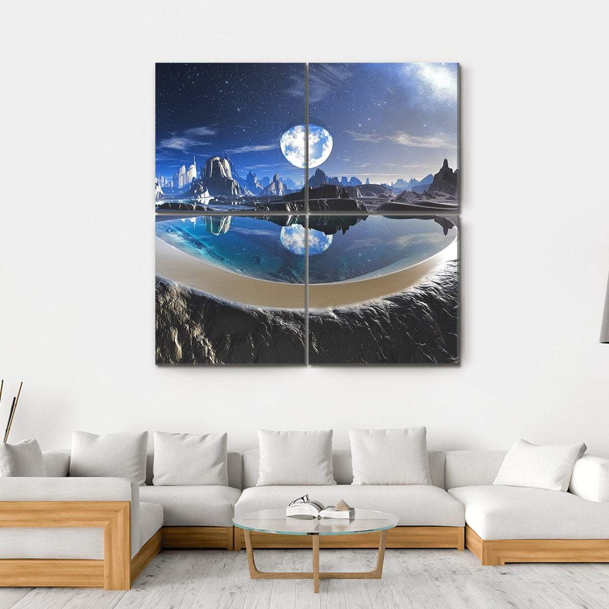 Earth Reflection In Crystal Pool Canvas Wall Art-4 Square-Gallery Wrap-17" x 17"-Tiaracle