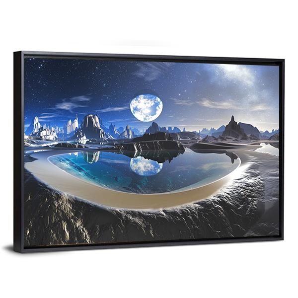 Earth Reflection In Crystal Pool Canvas Wall Art-3 Horizontal-Gallery Wrap-25" x 16"-Tiaracle