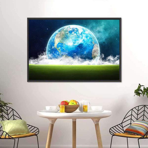 Earth Rising In Space Canvas Wall Art-1 Piece-Floating Frame-24" x 16"-Tiaracle