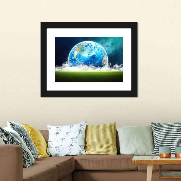 Earth Rising In Space Canvas Wall Art-1 Piece-Framed Print-20" x 16"-Tiaracle