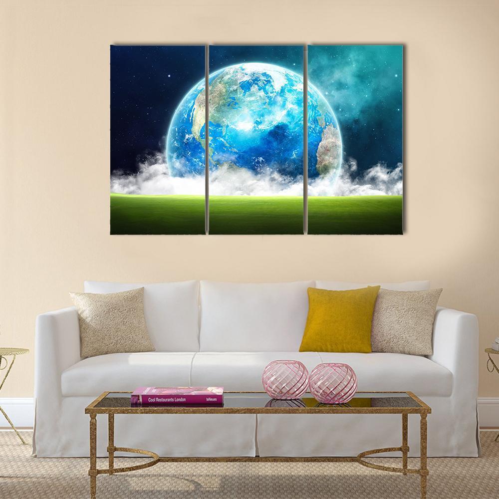 Earth Rising In Space Canvas Wall Art-3 Horizontal-Gallery Wrap-37" x 24"-Tiaracle