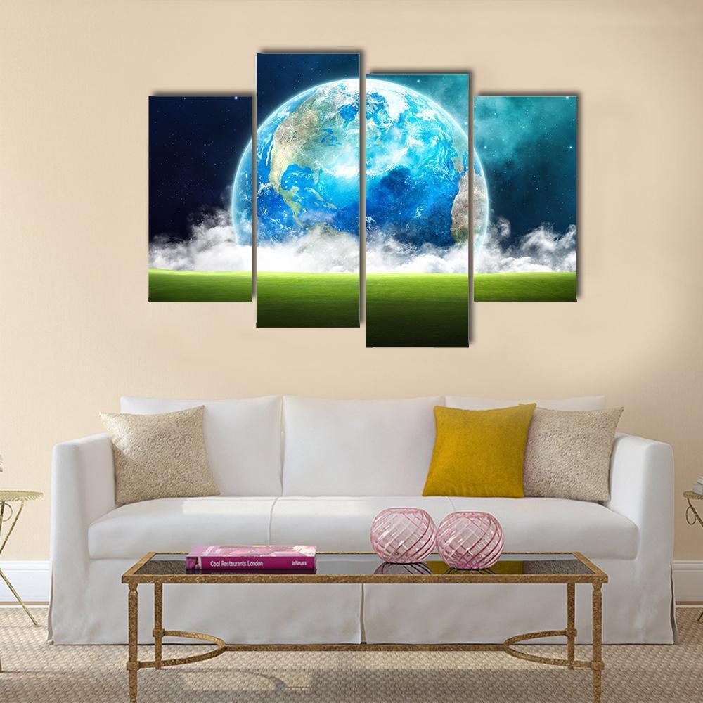 Earth Rising In Space Canvas Wall Art-4 Pop-Gallery Wrap-50" x 32"-Tiaracle