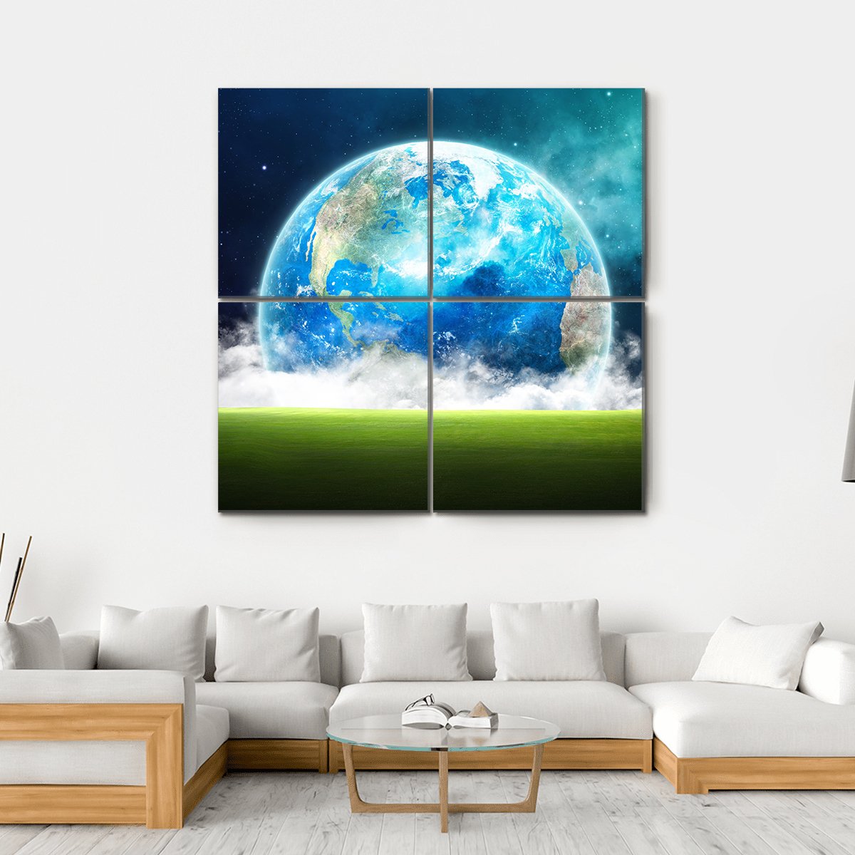 Earth Rising In Space Canvas Wall Art-4 Square-Gallery Wrap-17" x 17"-Tiaracle