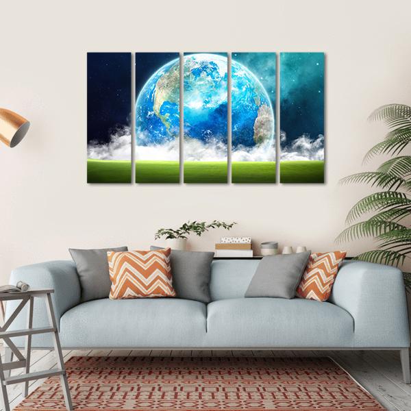 Earth Rising In Space Canvas Wall Art-5 Horizontal-Gallery Wrap-22" x 12"-Tiaracle