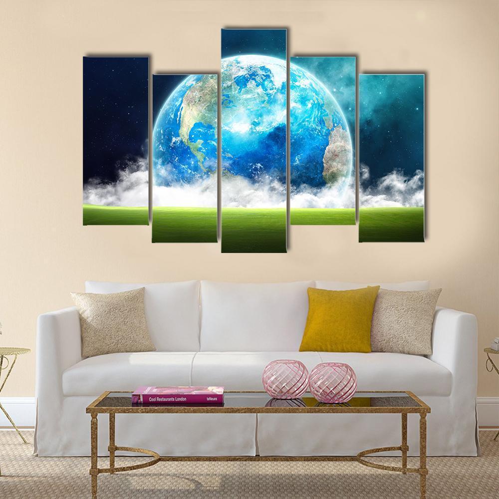 Earth Rising In Space Canvas Wall Art-5 Pop-Gallery Wrap-47" x 32"-Tiaracle