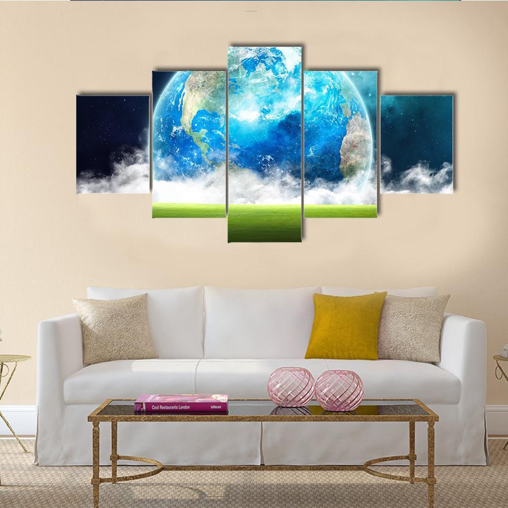Earth Rising In Space Canvas Wall Art-5 Star-Gallery Wrap-62" x 32"-Tiaracle