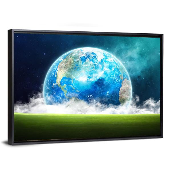 Earth Rising In Space Canvas Wall Art-3 Horizontal-Gallery Wrap-25" x 16"-Tiaracle