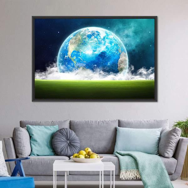Earth Rising In Space Canvas Wall Art-3 Horizontal-Gallery Wrap-25" x 16"-Tiaracle