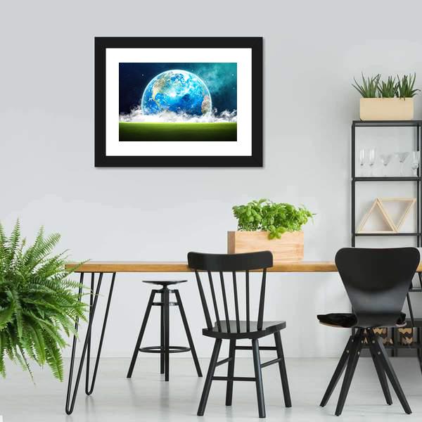 Earth Rising In Space Canvas Wall Art-3 Horizontal-Gallery Wrap-25" x 16"-Tiaracle