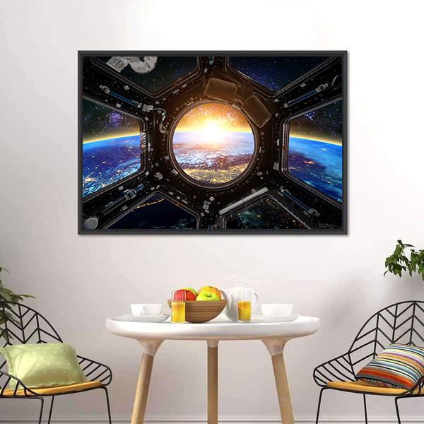 Earth &amp; Spacecraft Canvas Wall Art-1 Piece-Floating Frame-24" x 16"-Tiaracle