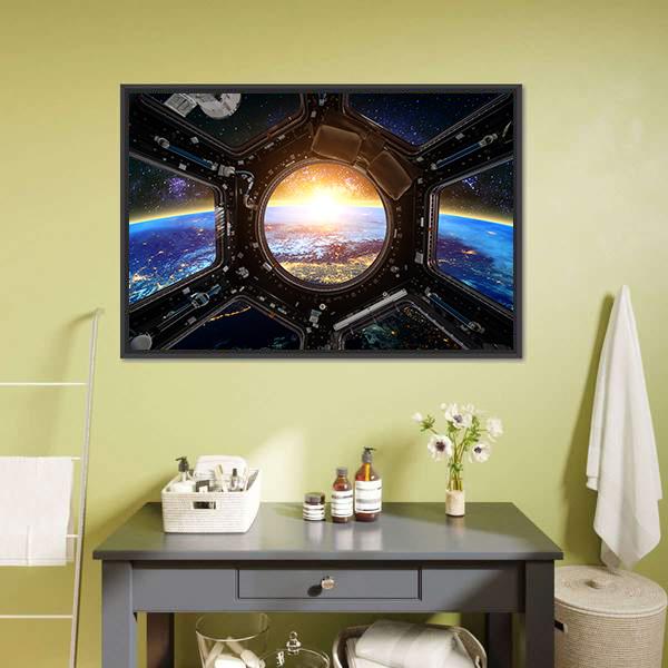 Earth &amp; Spacecraft Canvas Wall Art-5 Horizontal-Gallery Wrap-22" x 12"-Tiaracle