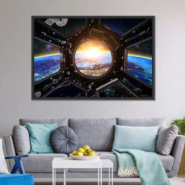 Earth & Spacecraft Canvas Wall Art-5 Horizontal-Gallery Wrap-22" x 12"-Tiaracle