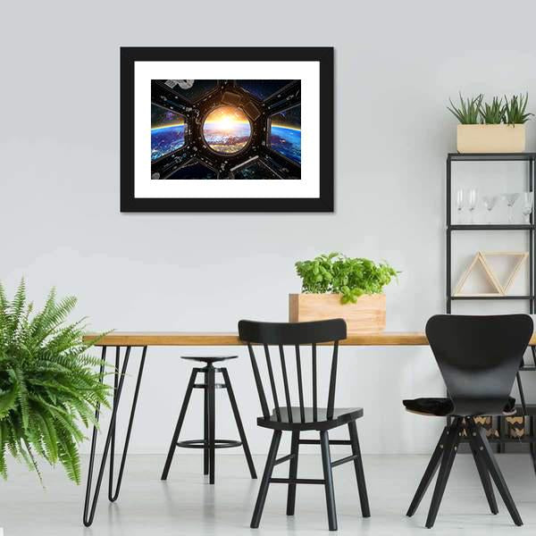 Earth & Spacecraft Canvas Wall Art-5 Horizontal-Gallery Wrap-22" x 12"-Tiaracle