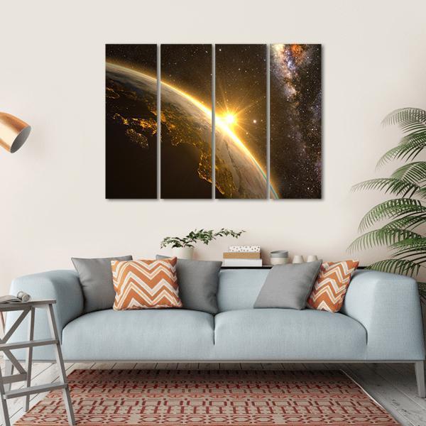 Earth With Spectacular Sunrise Canvas Wall Art-4 Horizontal-Gallery Wrap-34" x 24"-Tiaracle