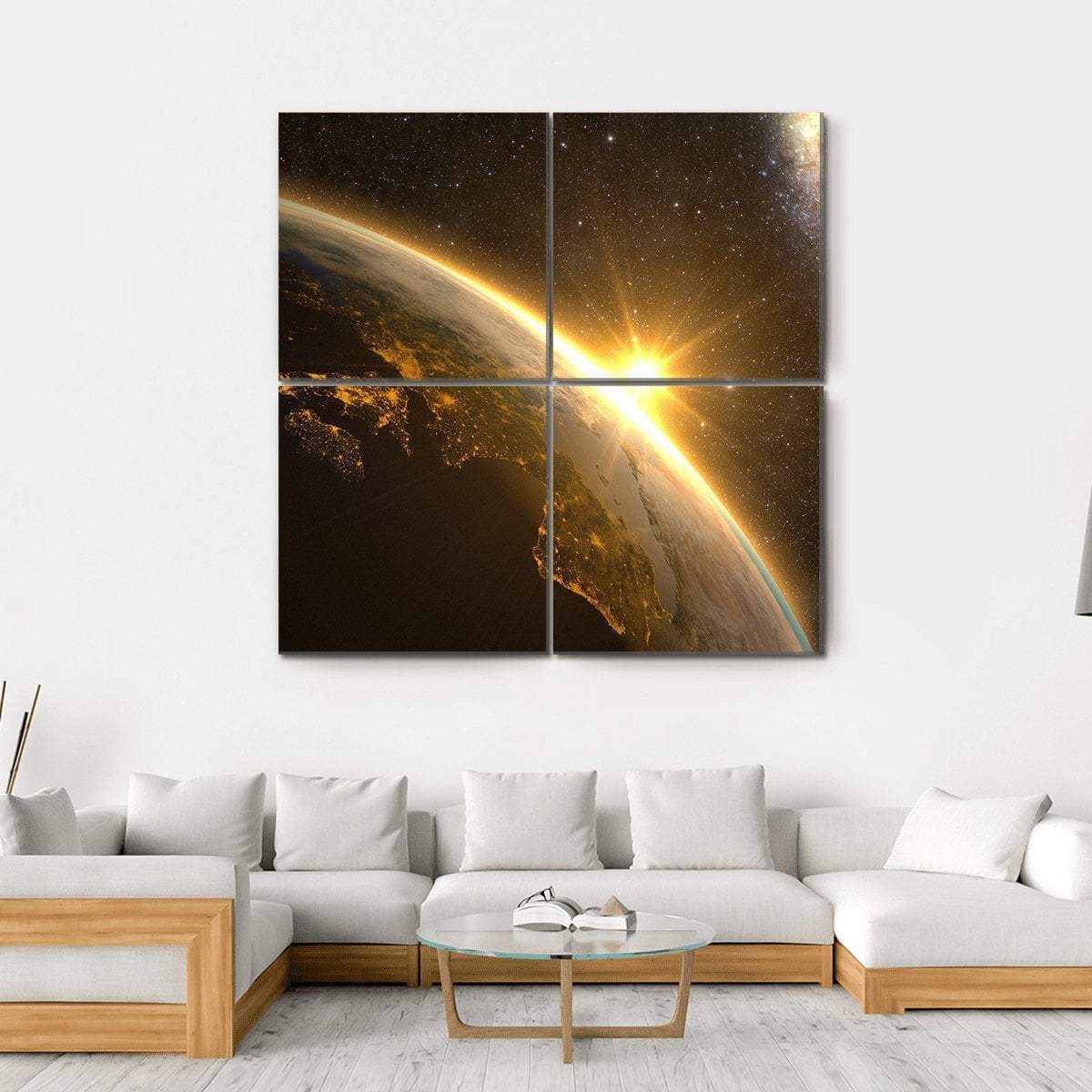 Earth With Spectacular Sunrise Canvas Wall Art-4 Square-Gallery Wrap-17" x 17"-Tiaracle