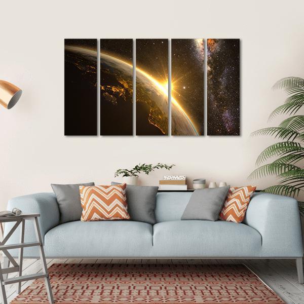 Earth With Spectacular Sunrise Canvas Wall Art-5 Horizontal-Gallery Wrap-22" x 12"-Tiaracle
