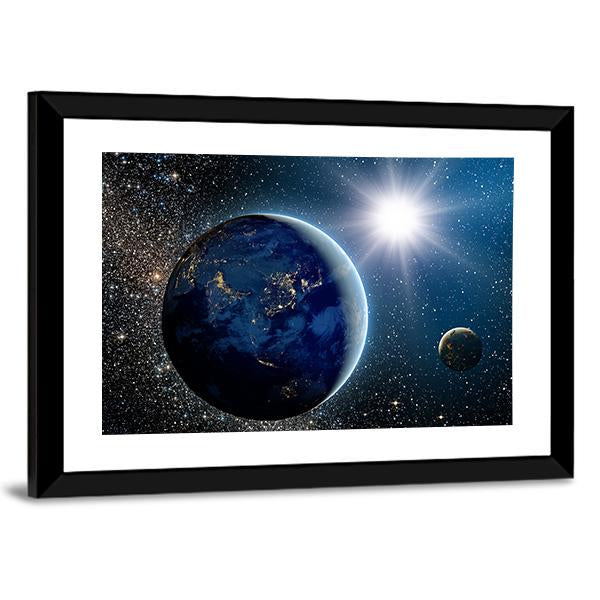 Earth & Sun From Space Canvas Wall Art-5 Horizontal-Gallery Wrap-22" x 12"-Tiaracle