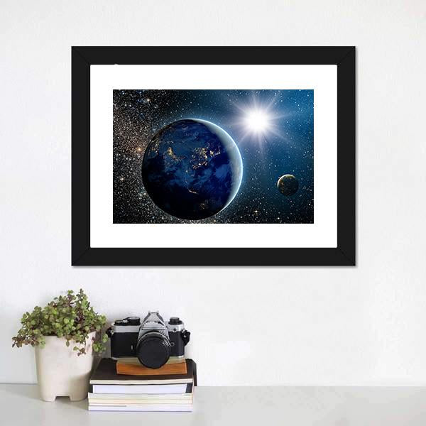 Earth & Sun From Space Canvas Wall Art-5 Horizontal-Gallery Wrap-22" x 12"-Tiaracle