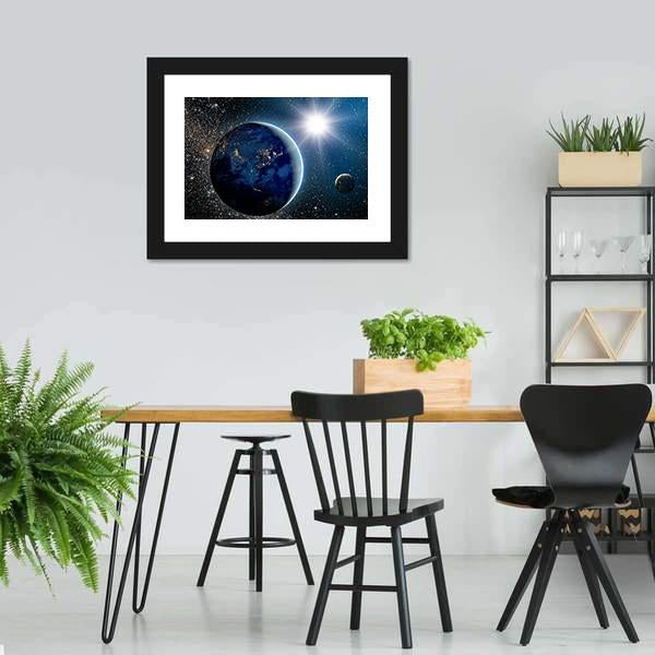 Earth & Sun From Space Canvas Wall Art - Tiaracle