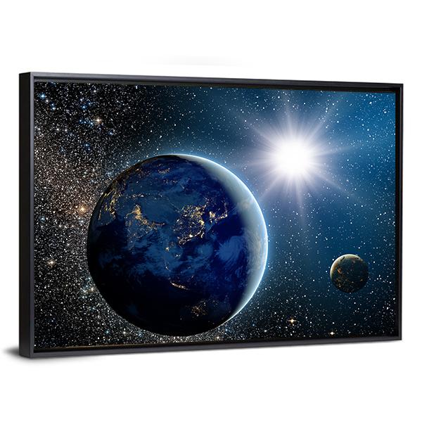 Earth &amp; Sun From Space Canvas Wall Art-5 Horizontal-Gallery Wrap-22" x 12"-Tiaracle